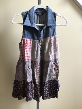 YOUNG THREADS NWT Dress Denim Plaid Sleeveless Size Small